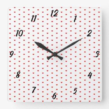 White Red Heart Patterns Valentine's Day Gift Cool Square Wall Clock