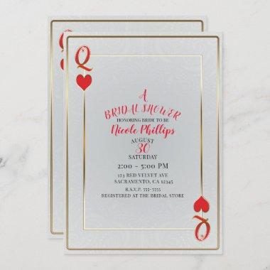 White & Red Queen of Hearts Bridal Shower Invitations