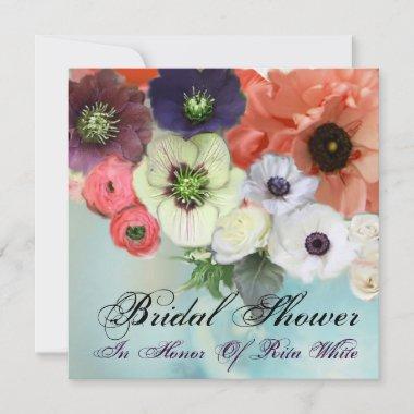 WHITE RED ROSES AND ANEMONE FLOWERS BRIDAL SHOWER Invitations