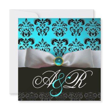 WHITE RIBBON BLUE TURQUASE BLACK DAMASK MONOGRAM
