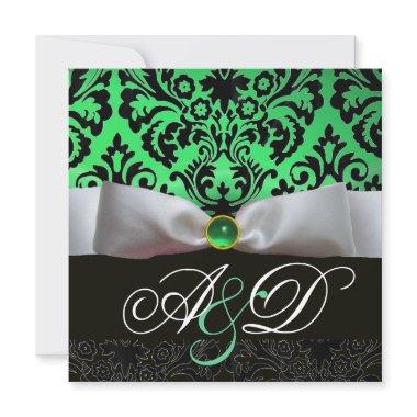 WHITE RIBBON EMERALD GREEN BLACK DAMASK MONOGRAM