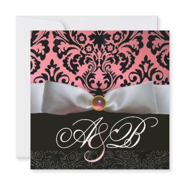WHITE RIBBON PINK BLACK DAMASK MONOGRAM