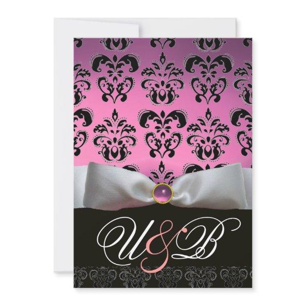 WHITE RIBBON PINK LILAC  BLACK DAMASK MONOGRAM