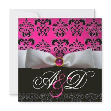 WHITE RIBBON PINK PURPLE BLACK DAMASK MONOGRAM