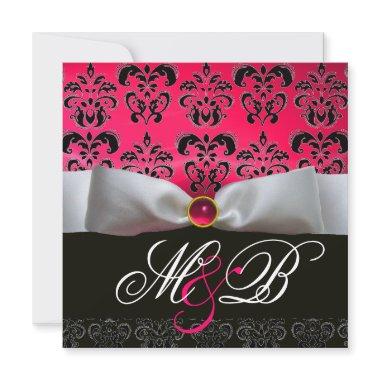 WHITE RIBBON PINK RED RUBY BLACK DAMASK MONOGRAM