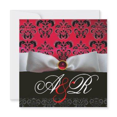 WHITE RIBBON RED BURGUNDY BLACK DAMASK MONOGRAM Invitations