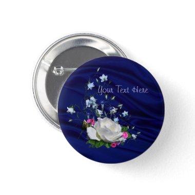 White Rose and Bluebells Bridal Shower Pinback Button