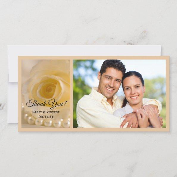 White Rose and Pearls Wedding Thank You Photo Invitations