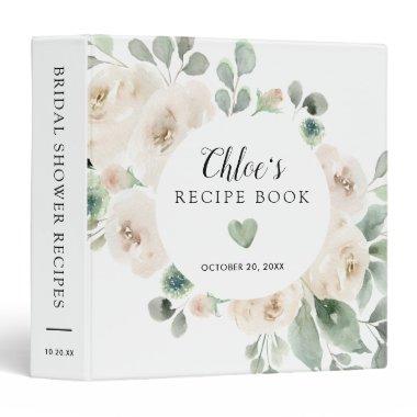 White Rose Botanical  Recipe Book 3 Ring Binder