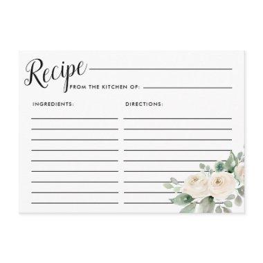 White Rose Botanical Bridal Shower Recipe Invitations