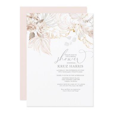 White Rose Dried Floral Boho  Invitat