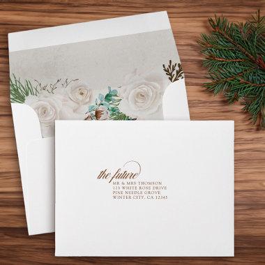 White Rose Eucalyptus Return Address Wedding RSVP Envelope