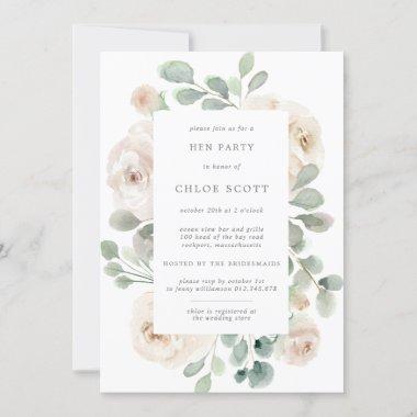 White Rose Floral Botanical Hen Party Invite