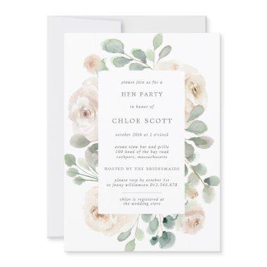 White Rose Floral Botanical Hen Party Invite