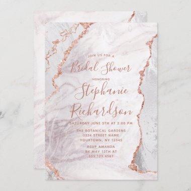 White & Rose Gold Agate Bridal Shower Invitations
