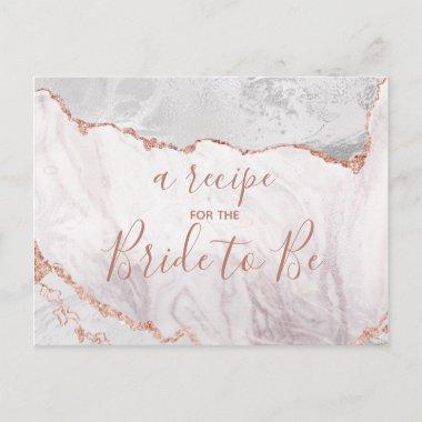 White & Rose Gold Agate Bridal Shower Recipe Invitations