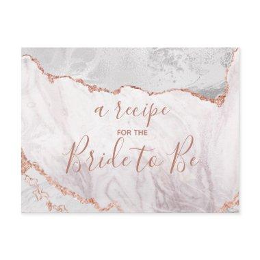 White & Rose Gold Agate Bridal Shower Recipe Invitations