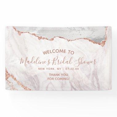 White & Rose Gold Agate Gilt Bridal Shower Welcome Banner
