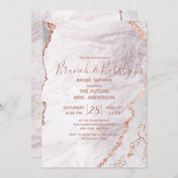 White & Rose Gold Brunch & Bubbly Bridal Shower Invitations