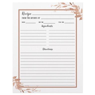 White Rose Gold Foliage Recipe Binder Page