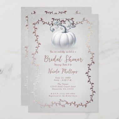 White & Rose Gold Storybook White Pumpkin Bridal Invitations