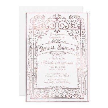 White & Rose Gold Vintage Victorian Bridal Shower Invitations