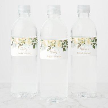 White rose greenery Bridal Shower Water Bottle Water Bottle Label