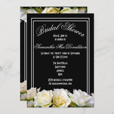 White rose on black floral bridal shower Invitations
