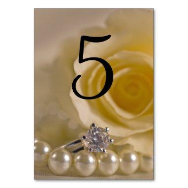 White Rose, Ring and Pearls Wedding Table Numbers