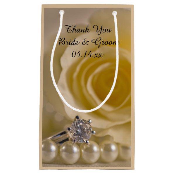 White Rose, Ring and Pearls Wedding Thank You Small Gift Bag