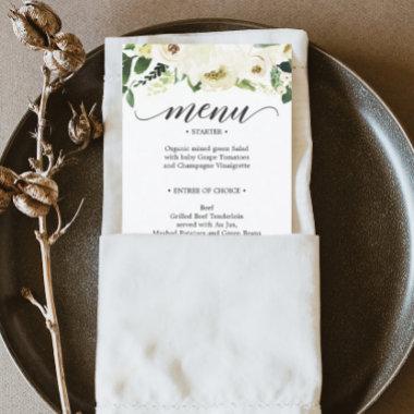White Rose Wedding Menu or Bridal Shower Menu Invitations