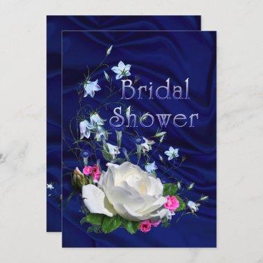 White Roses and Bluebells Bridal Shower Invitations