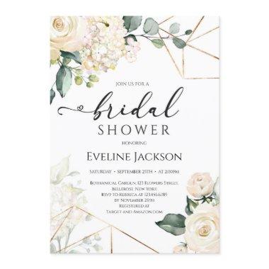 White roses and hydrangeas gold glitter bridal