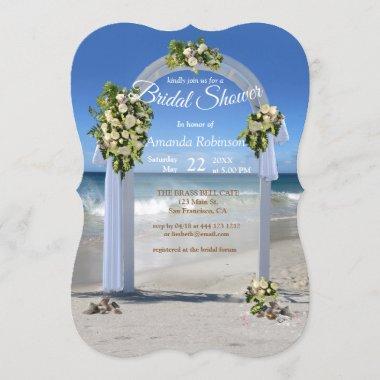 White Roses Beach Bridal Shower Invitations