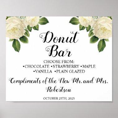 White Roses | Donut Bar Bridal Shower Wedding Sign