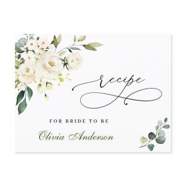 White Roses Eucalyptus Bridal Shower Recipe Invitations