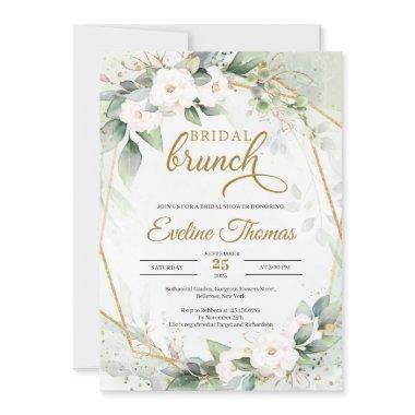 White roses eucalyptus greenery faux gold frame Invitations