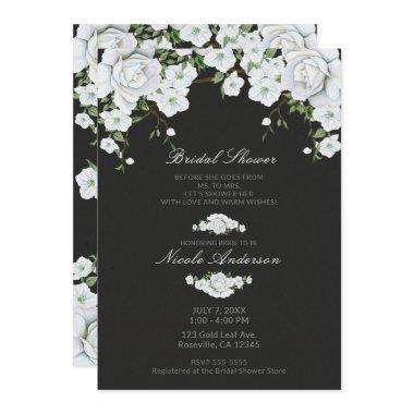 White Roses Floral & Charcoal Grey