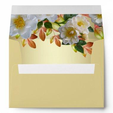 White Roses Floral Gold Envelope