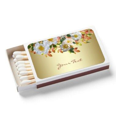 White Roses Floral Gold Matchboxes