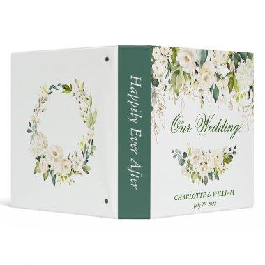 White Roses Floral Greenery Custom Wedding Binder