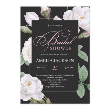 White roses greenery black bridal shower Invitations