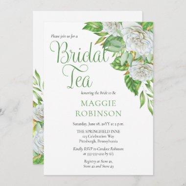 White Roses | Greenery Boho Floral Bridal Tea Invitations