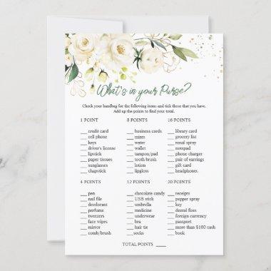 White Roses Greenery Bridal What's in Your Purse Invitations