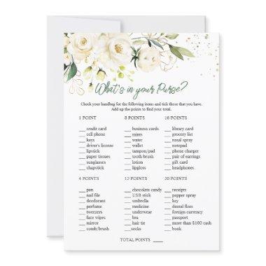 White Roses Greenery Bridal What's in Your Purse Invitations