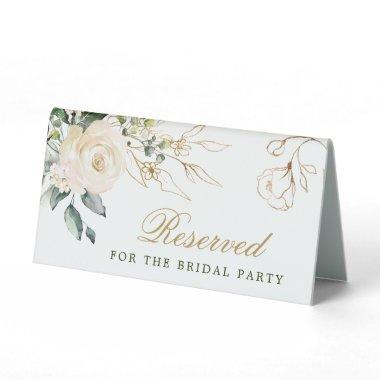 White Roses Greenery Place Invitations Table Tent Sign