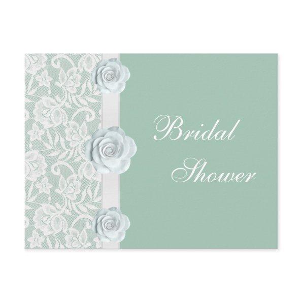 White Roses & Lace Mint Green Bridal Shower Invitations