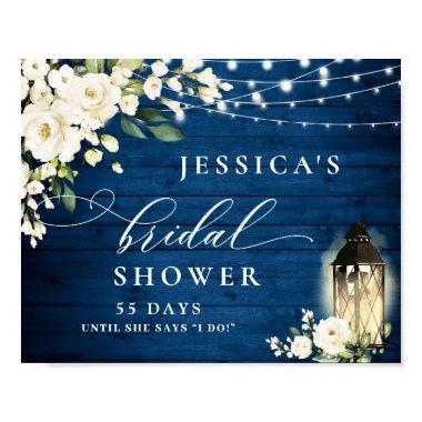 White Roses Lantern Blue Wood Rustic  Poster