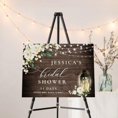 White Roses Lantern Brown Wood Bridal Shower Foam Board