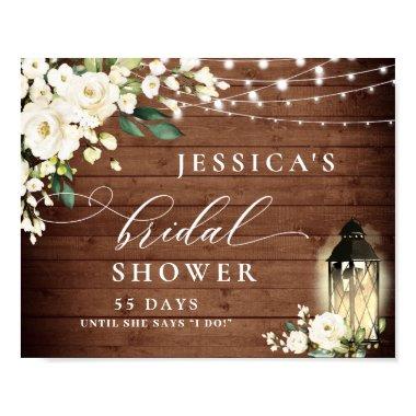 White Roses Lantern Brown Wood Bridal Shower Poster